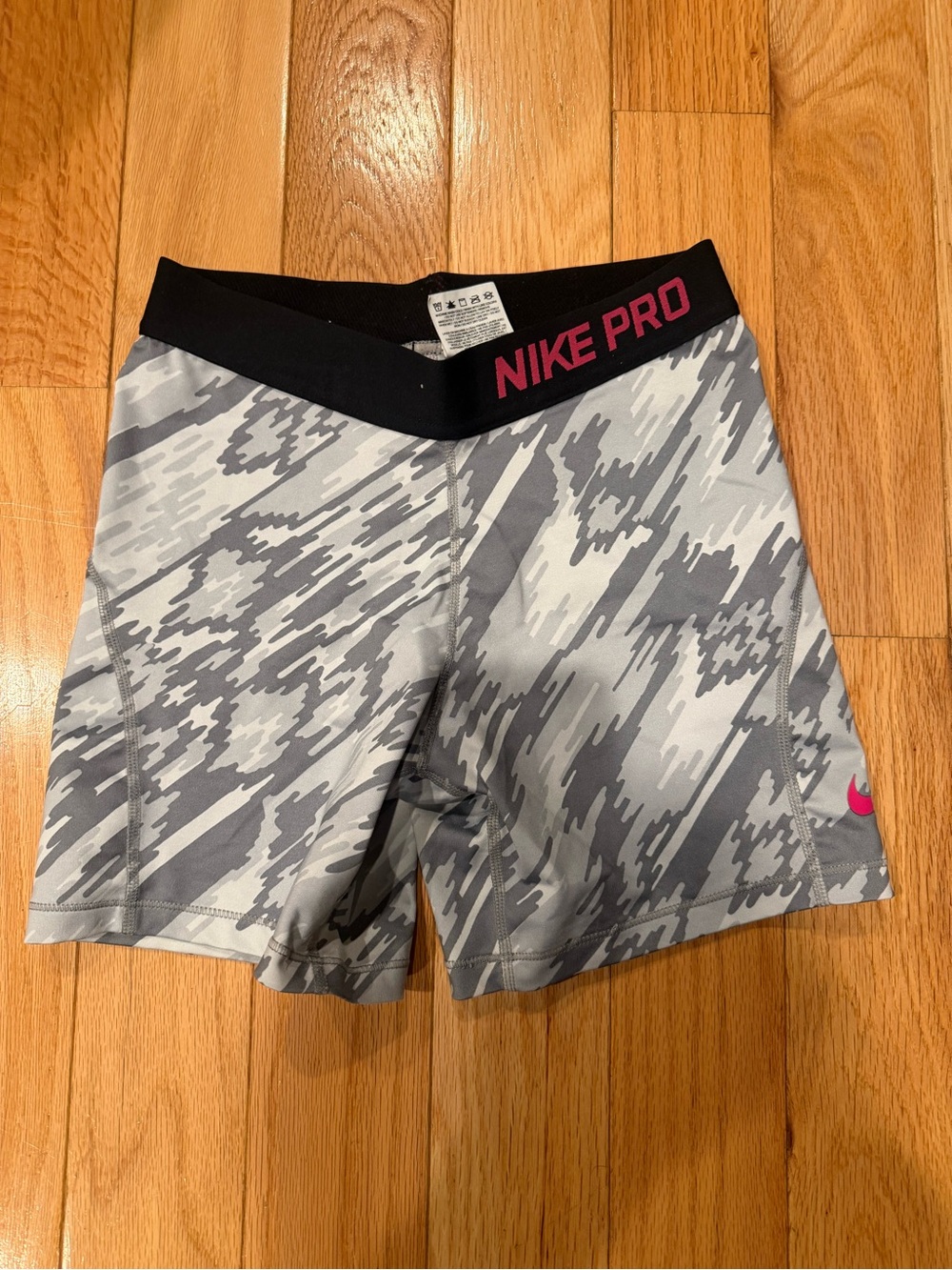 Nike Girls Gray Camo Training Shorts with Pink Accents